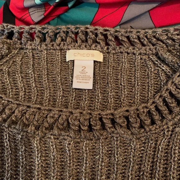 Chicos khaki/brown with gold metallic 3/4 sleeve‎ sweater. Worn once - Picture 1 of 6